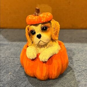 Adorable Puppy in Pumpkin Figurine